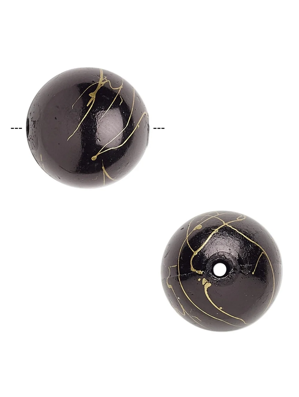 Black with Gold Swirls 18mm Round Retro Focal Beads 10 pcs